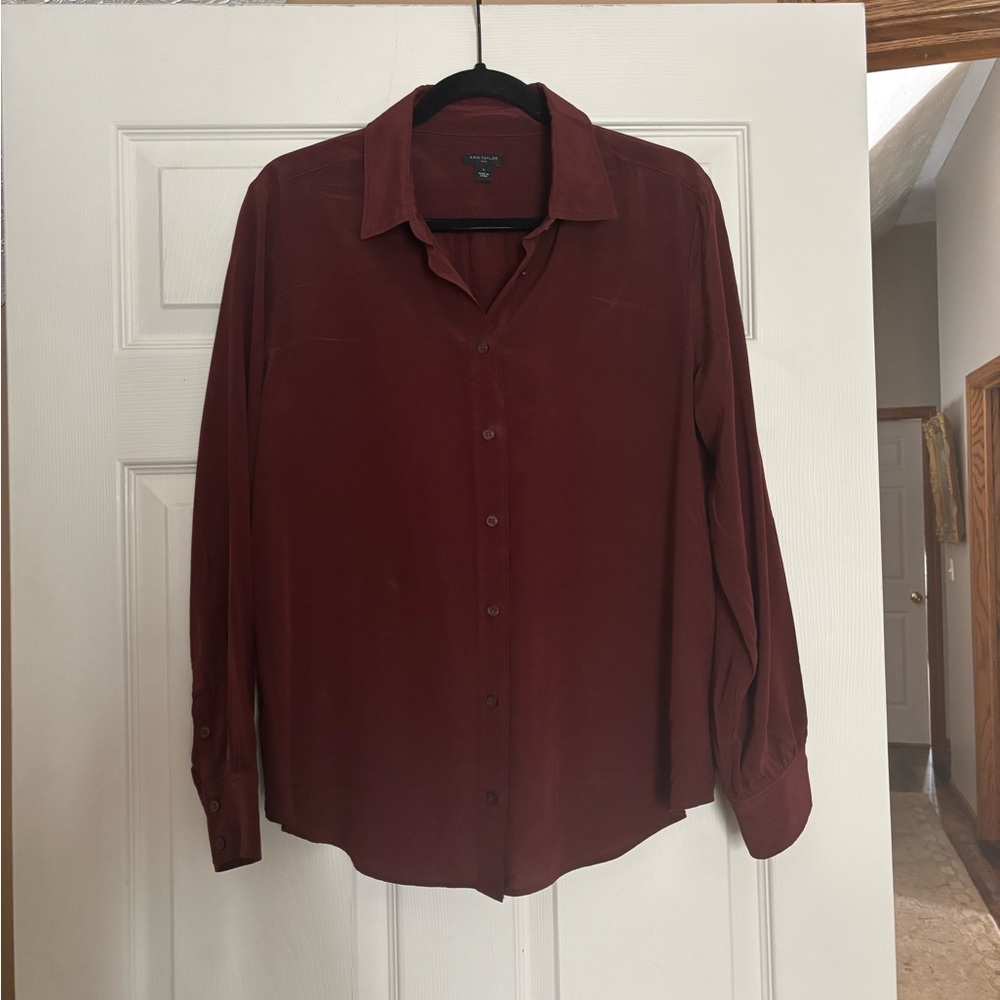 Ann Taylor Burgundy Button-Front Blouse